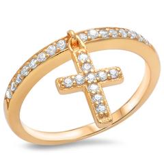 Eternity Rings Accent Dangling Cross Ring Yellow Tone, Simulated CZ 925 Sterling Silver
